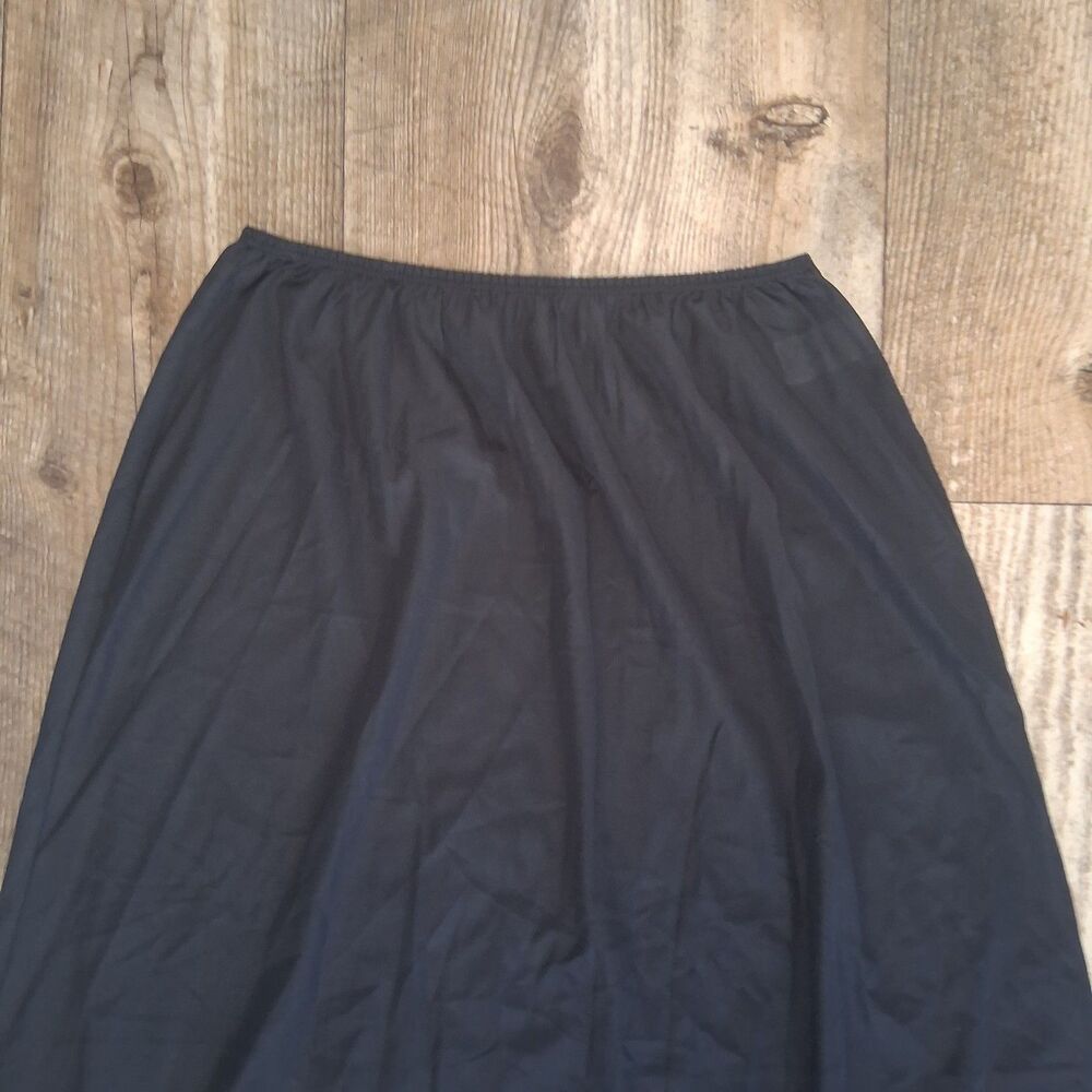 VNTG Deena USA Made Black Satin Lace Trim Half Slip Skirt L Fairy Grunge Boudoir - Picture 3 of 12